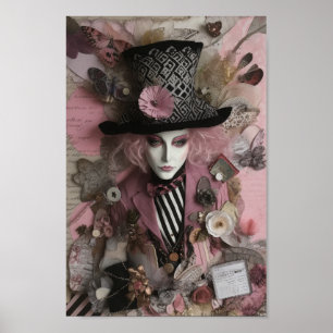 Hatter Pink Mixed Media Collage Poster