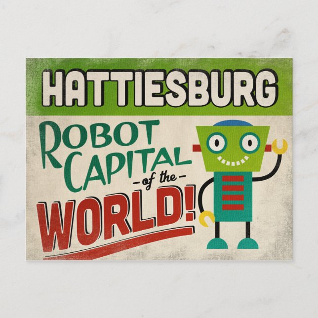 Hattiesburg Mississippi Robot - Funny Vintag Postkarte (Vorderseite)