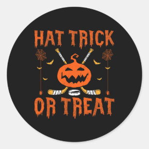 Hattrick oder Streich Eis-Hockey Halloween Spieler Runder Aufkleber