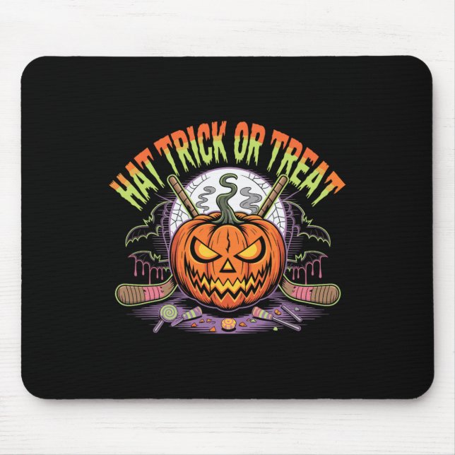 Hattrick oder Süßigkeiten Eishockey Halloween Spaß Mousepad (Vorne)