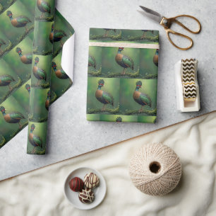Haubenwachtel auf einem Ast Geschenkpapier