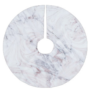 Hauch von Rose Weißer und Grauer Marmor Swirl Chic Polyester Weihnachtsbaumdecke