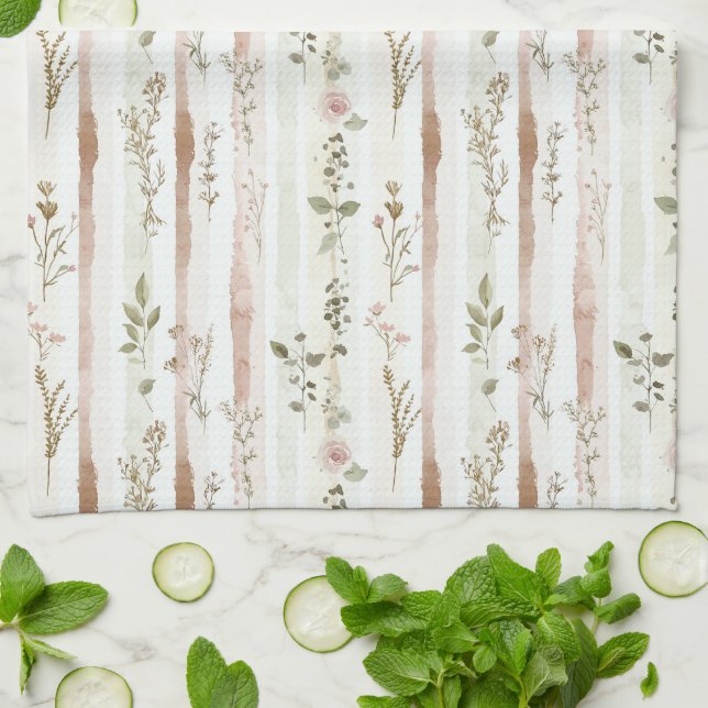 Hauchdünne Rosen Streifen Floral Geschirrtuch (Gefaltet)