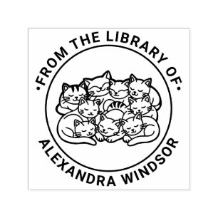 Haufen Niedlicher Katzen Bibliothek Buch Name Nr.  Permastempel