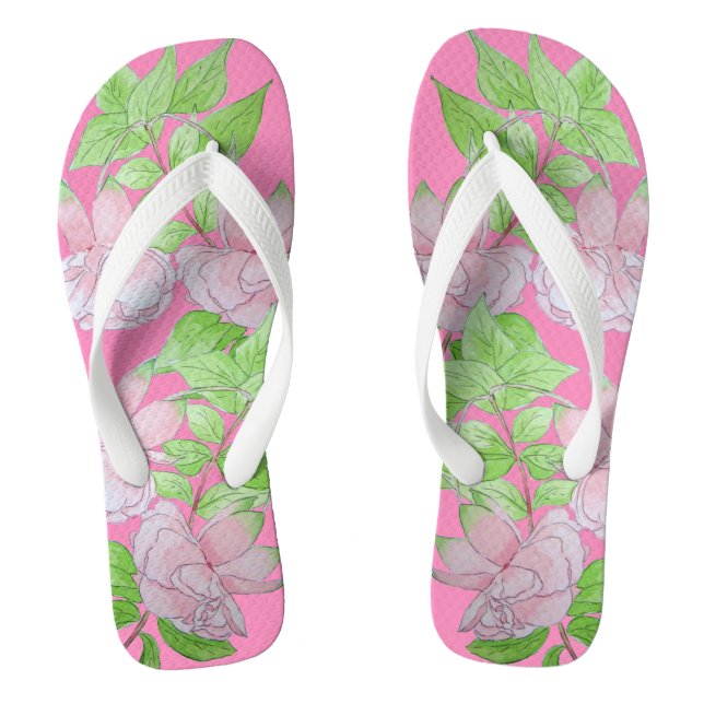 Haufen von hübsch rosa Blume und Blütenblättern Flip Flops (Fußbett)