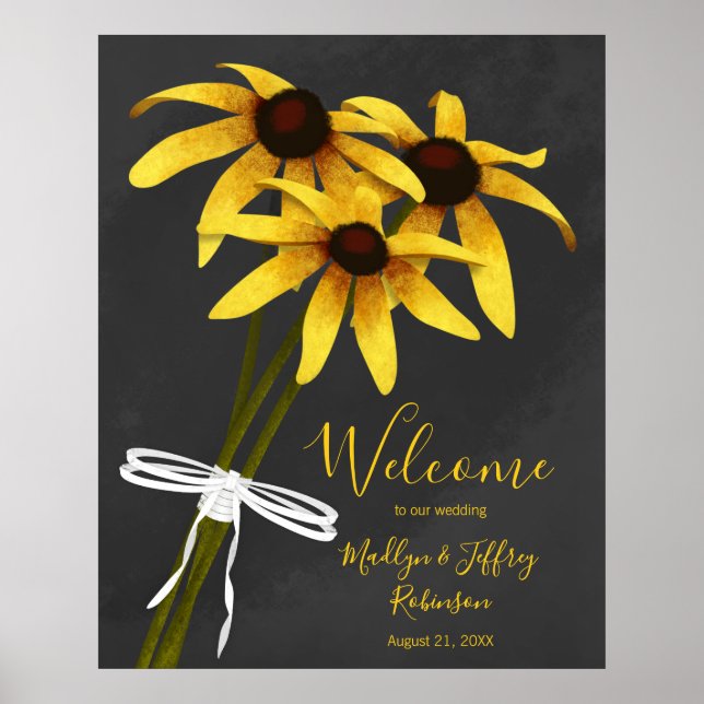 Haufen Wildblumen Black Mit Augen Susan Hochzeit Poster (Vorne)