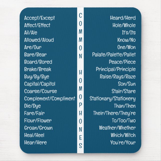 Häufige Homophone Englische Rechtschreibreferenz Mousepad (Vorne)