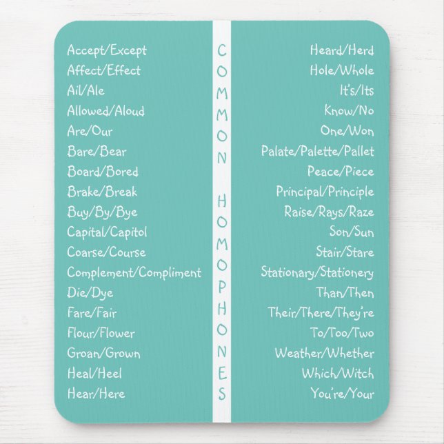 Häufige Homophone Englische Rechtschreibreferenz Mousepad (Vorne)