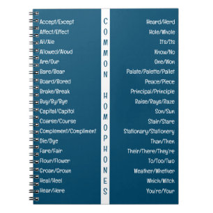 Häufige Homophone Englische Rechtschreibreferenz Notizblock