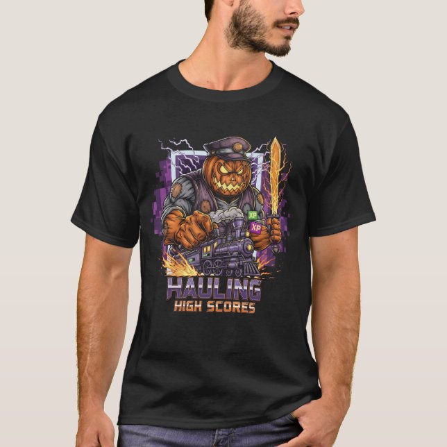 Hauling High Scores Halloween Gamer T - Shirt | zu (Vorderseite)