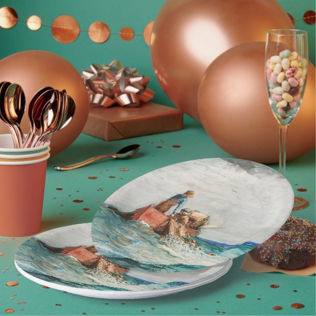 Hauling in the Nets (1887) von Winslow Homer Pappteller (Multi)