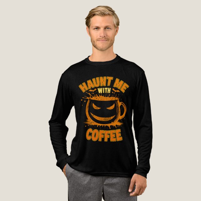 Haunt Me With Coffee Jack-O’-Lantern Halloween Tri-Blend Shirt (Volle Vorderseite)