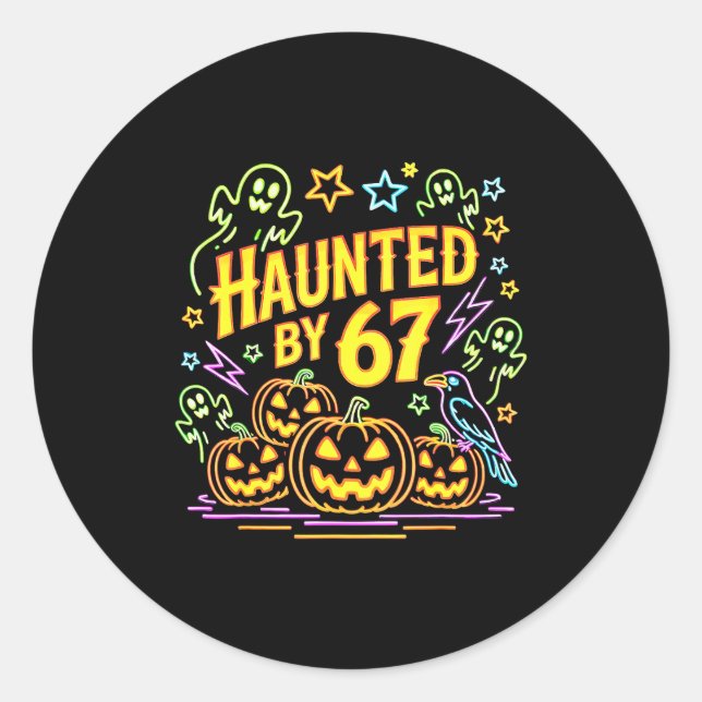 Haunted By 67 Funny Ghost And Pumpkin Halloween  Runder Aufkleber (Vorderseite)