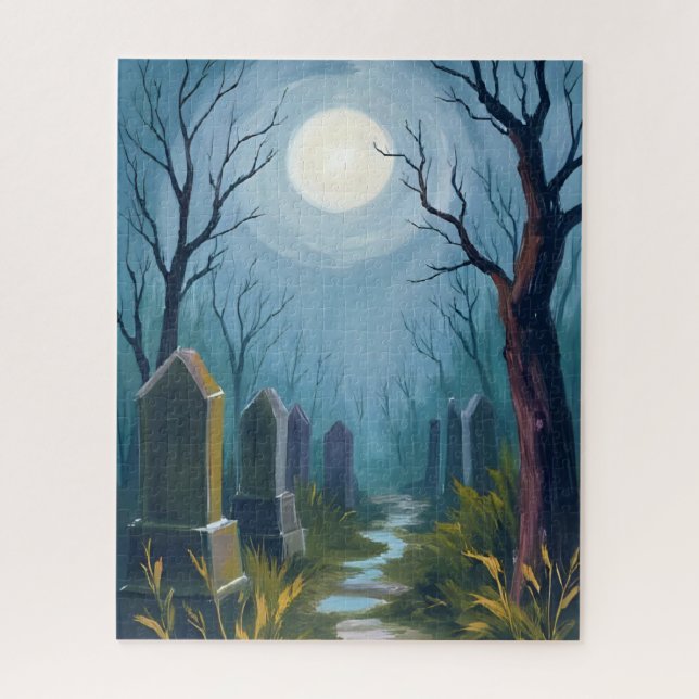 Haunted Cemetery | Halloween Spooky Painting Puzzle (Vertikal)