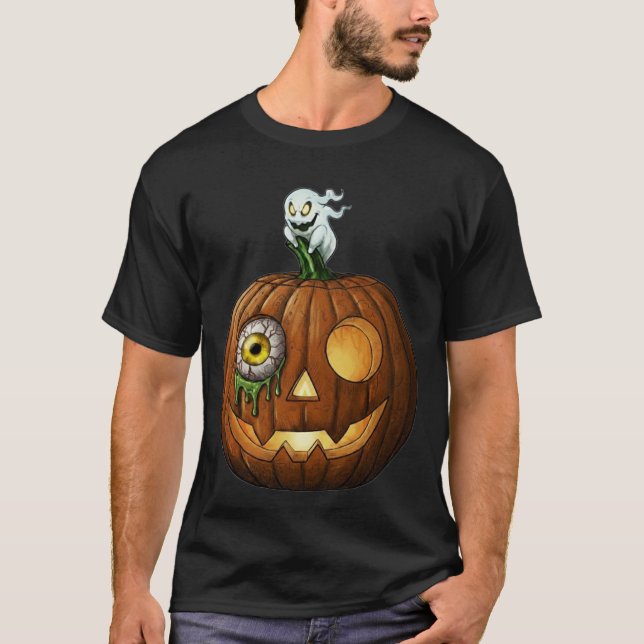 Haunted Ghost & Dripping Eyeball Jack-O-Lantern T-Shirt (Vorderseite)