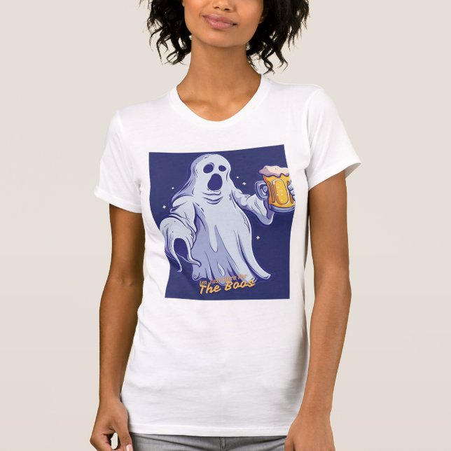Haunted Happy Hour – Retro Ghost Beer Design T-Shirt (Vorderseite)