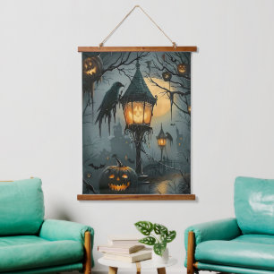 Haunted Hollow – Halloween-Nacht Wandteppich Mit Holzrahmen