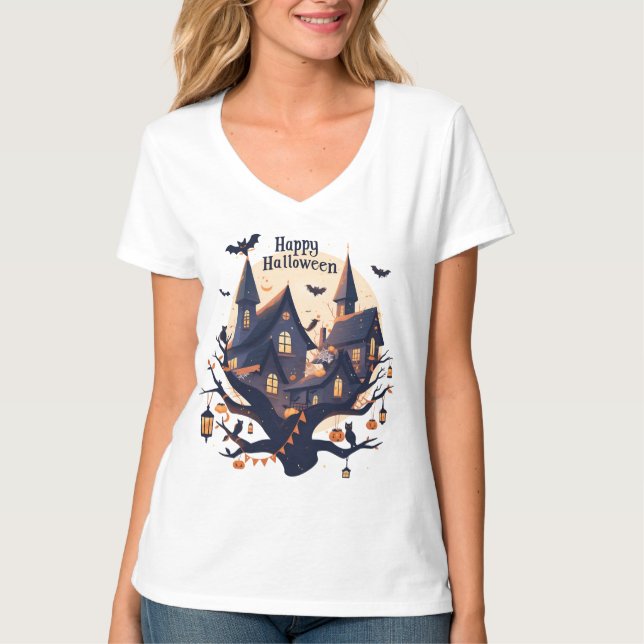 Haunted House “Happy Halloween” T-Shirt (Vorderseite)