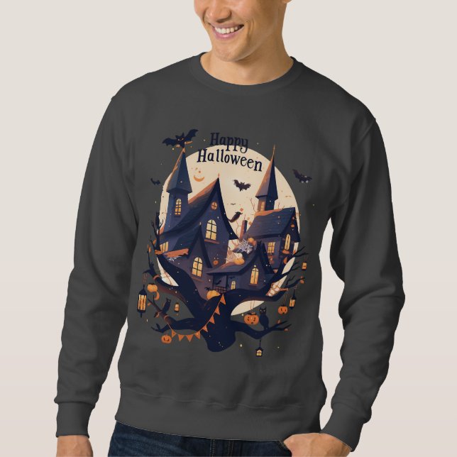 Haunted House “Happy Halloween” T-Shirt Sweatshirt (Vorderseite)