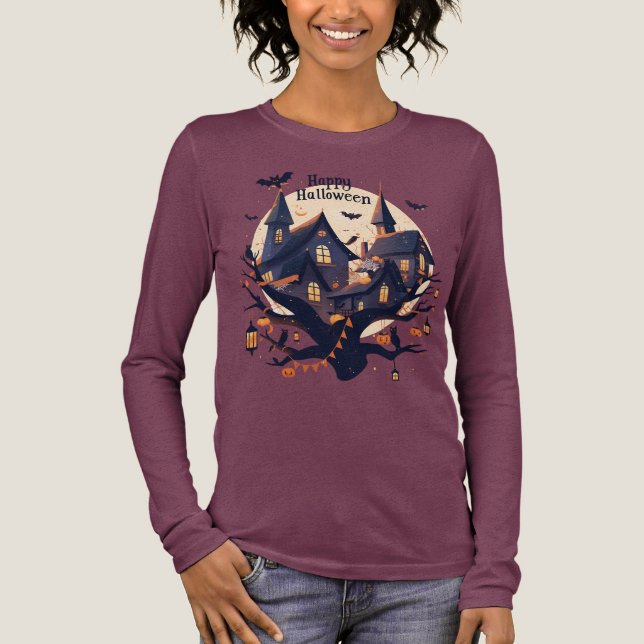 Haunted House “Happy Halloween” T-Shirt Tri-Blend Shirt (Vorderseite)