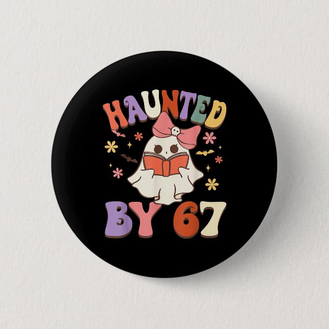 Haunted Six Seven 6 7 Meme 67 Skeleton Hand Hallow Button (Vorderseite)