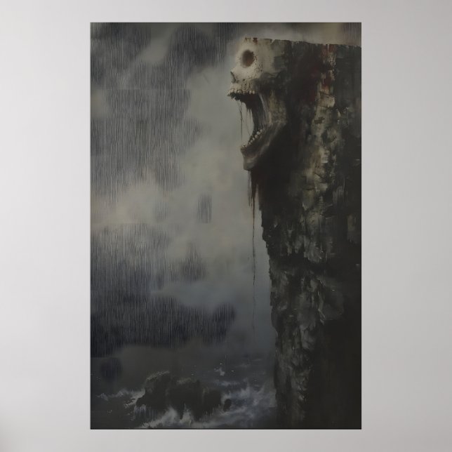 Haunting Cliff Skull Art Printable, Gothic Poster (Vorne)