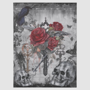 Haunting Fantasy Gothic Raven Rose Skulls Seidenpapier