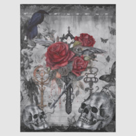 Haunting Fantasy Gothic Raven Rose Skulls Seidenpapier
