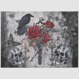 Haunting Fantasy Gothic Raven Rose Skulls Seidenpapier