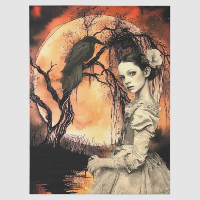 Haunting Fantasy Gothic Raven & Viktorianisch Girl Seidenpapier (Vorderseite)