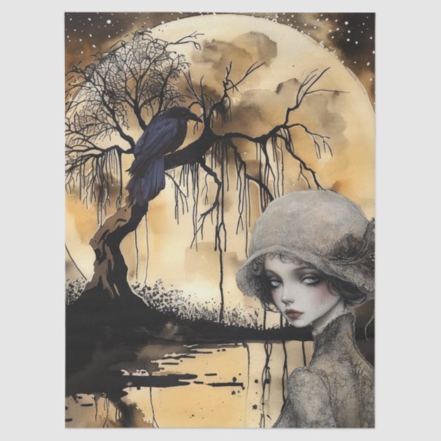 Haunting Fantasy Gothic Raven & Viktorianisch Girl Seidenpapier (Vorderseite)