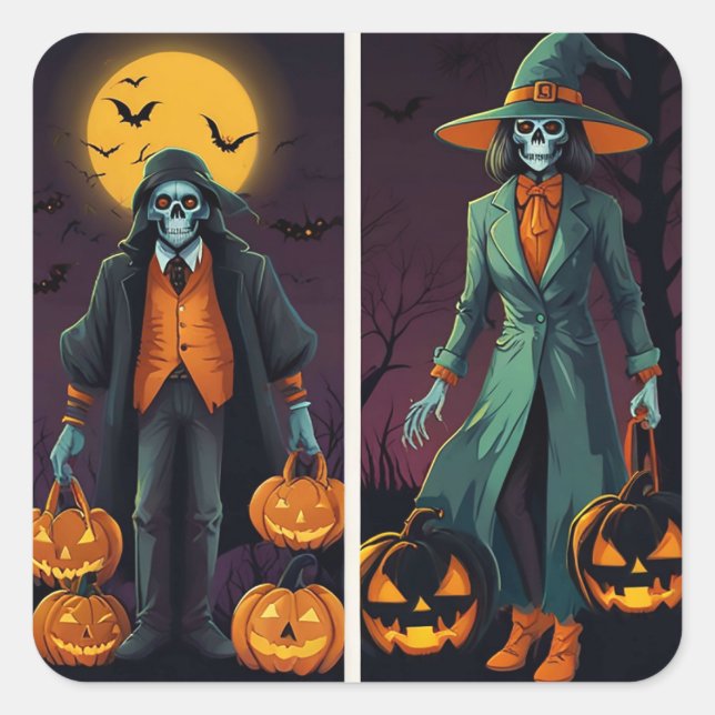 Haunting Halloween Quadratischer Aufkleber (Vorderseite)
