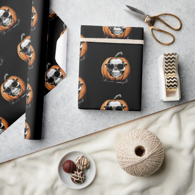 Haunting Jack O' Lantern Grinning Skull Halloween Geschenkpapier (Kunsthandwerk)
