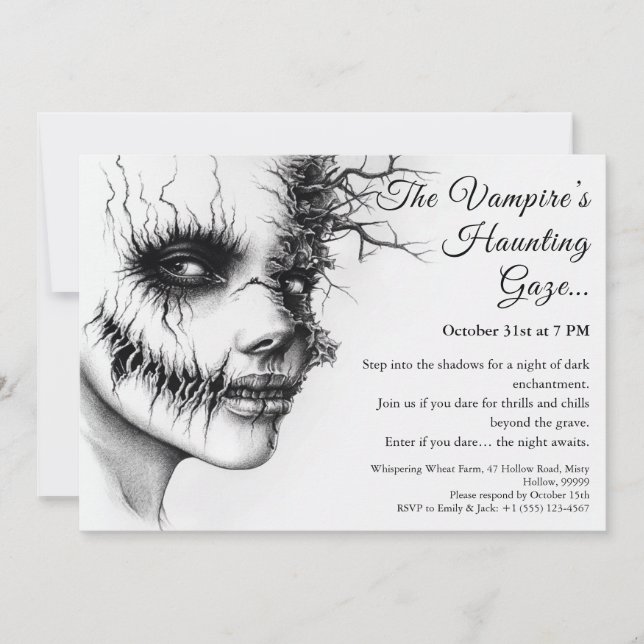 Haunting Vampire Woman Halloween Einladung (Vorderseite)