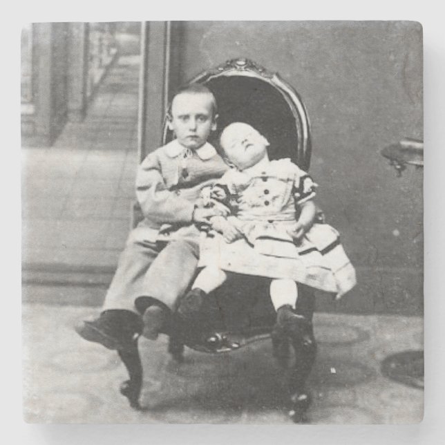 Haunting Vintage Sibling Portrait  Steinuntersetzer (Vorderseite)