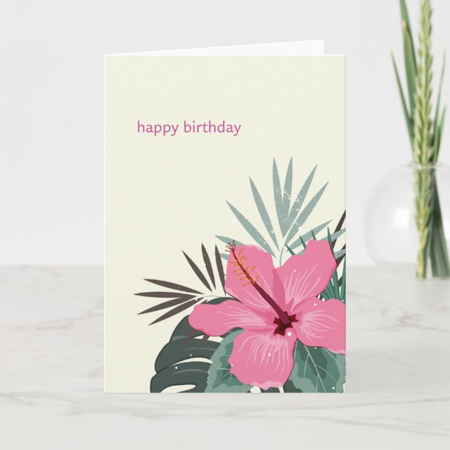 Hau'oli La Hanau Hawaiian Birthday Hibiskus Ankündigung (Vorderseite)