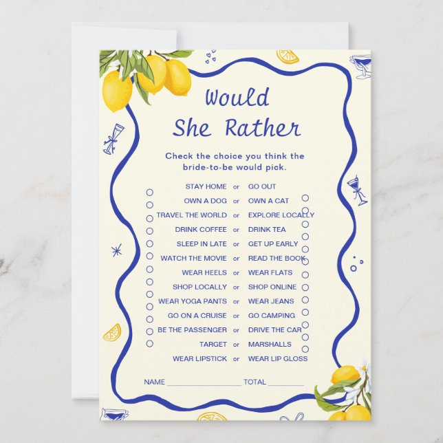 Haupt-Squeeze-Brautparty Würde sie lieber spielen Einladung (Vorderseite)