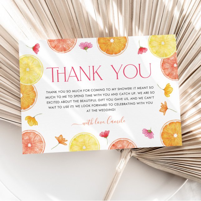Haupt-Squeeze-Citrus-Brautparty Danke-Karte Dankeskarte (Citrus Bridal Shower Thank You Card | Matching items available. )