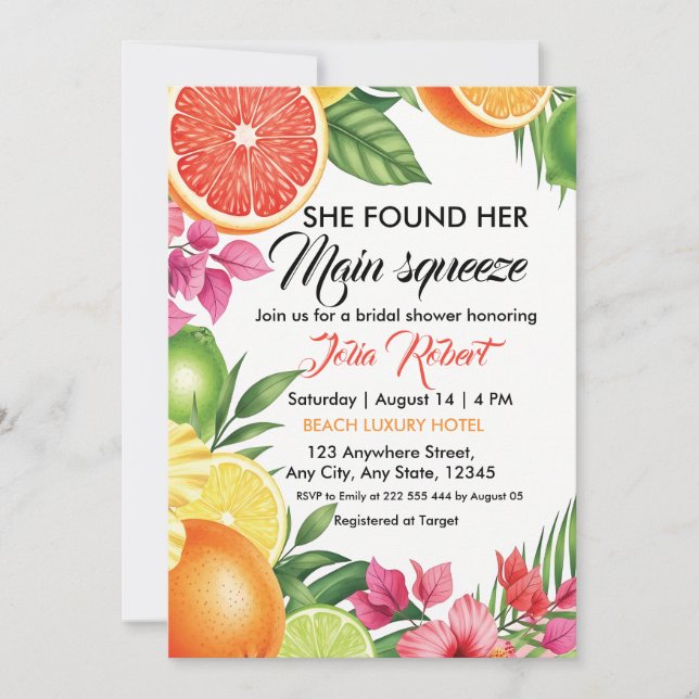 Haupt-Squeeze-Citrus-Brautparty Einladen Flyer (Vorderseite)