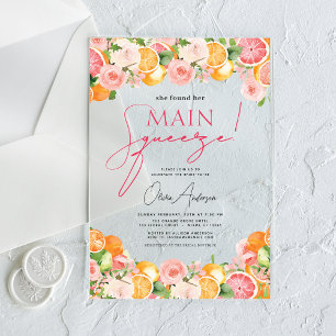 Haupt-Squeeze Citrus Brautparty Orange Acryleinladungen