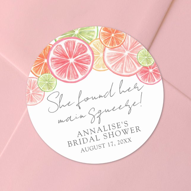 Haupt-Squeeze-Citrus-Brautparty Runder Aufkleber (Main Squeeze Citrus Bridal Shower Classic Round Sticker)