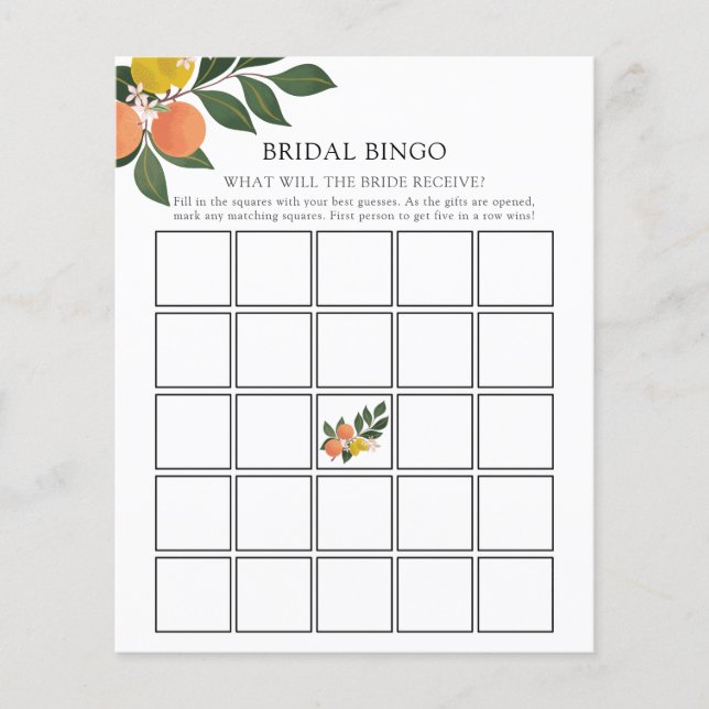Haupt Squeeze Citrus Bridal Bingo Game Card (Vorderseite)