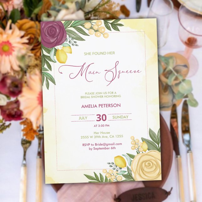 Haupt-Squeeze Citrus Bright Lemon Brautparty Einladung (Main Squeeze Citrus Bright Lemon Bridal Shower Invitation)