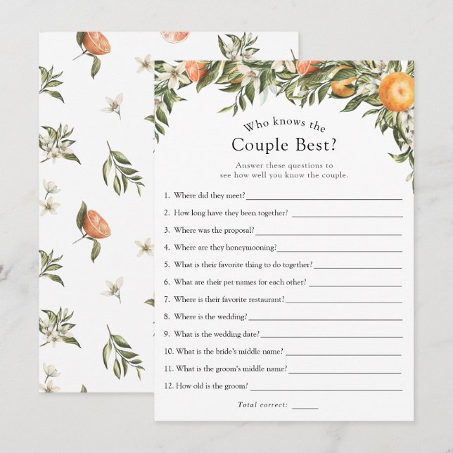 Haupt Squeeze Citrus, der das Paar beste Spiel ken Einladung (Vorne/Hinten)