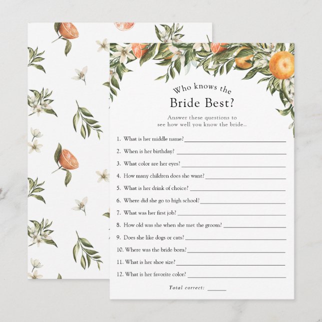 Haupt Squeeze Citrus, die die Bride besten Spiel k Einladung (Vorne/Hinten)