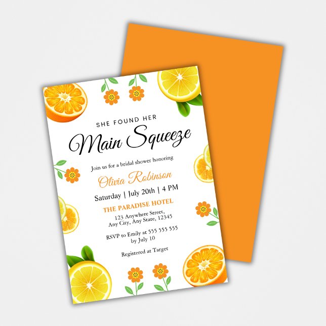 Haupt-Squeeze Citrus Summer Lemon Brautparty Einladung (Main Squeeze Citrus Summer Lemon Bridal Shower Invitation )