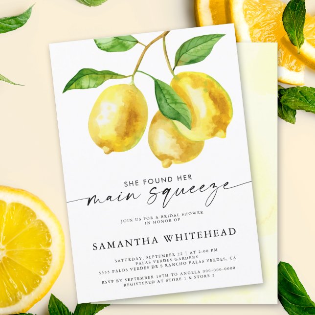 Haupt-Squeeze Lemon Citrus Brautparty Einladung (Our lemon bridal shower invitation is the perfect way to add a touch of sweetness to your shower.)