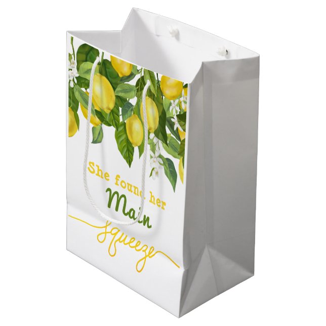 Haupt Squeeze Lemon Theme Wedding Brautparty Mittlere Geschenktüte (Vorderseite Schrägansicht)