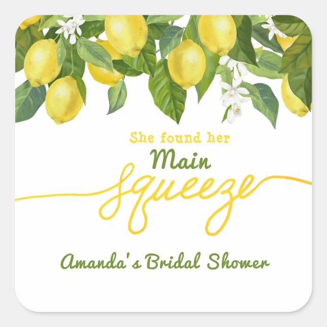 Haupt Squeeze Lemon Theme Wedding Brautparty Quadratischer Aufkleber (Vorderseite)