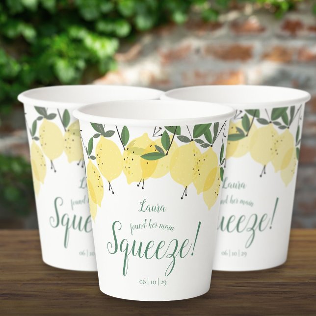 Haupt-Squeeze-Lemons-Brautparty Pappbecher (Main Squeeze Lemons Bridal Shower Paper Cups)